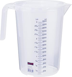 hünersdorff Messbecher 3l | Polypropylen (PP) | bruchsicher und spülmaschinengeeignet | offener Griff | blaue Skala, Transparent+blau
