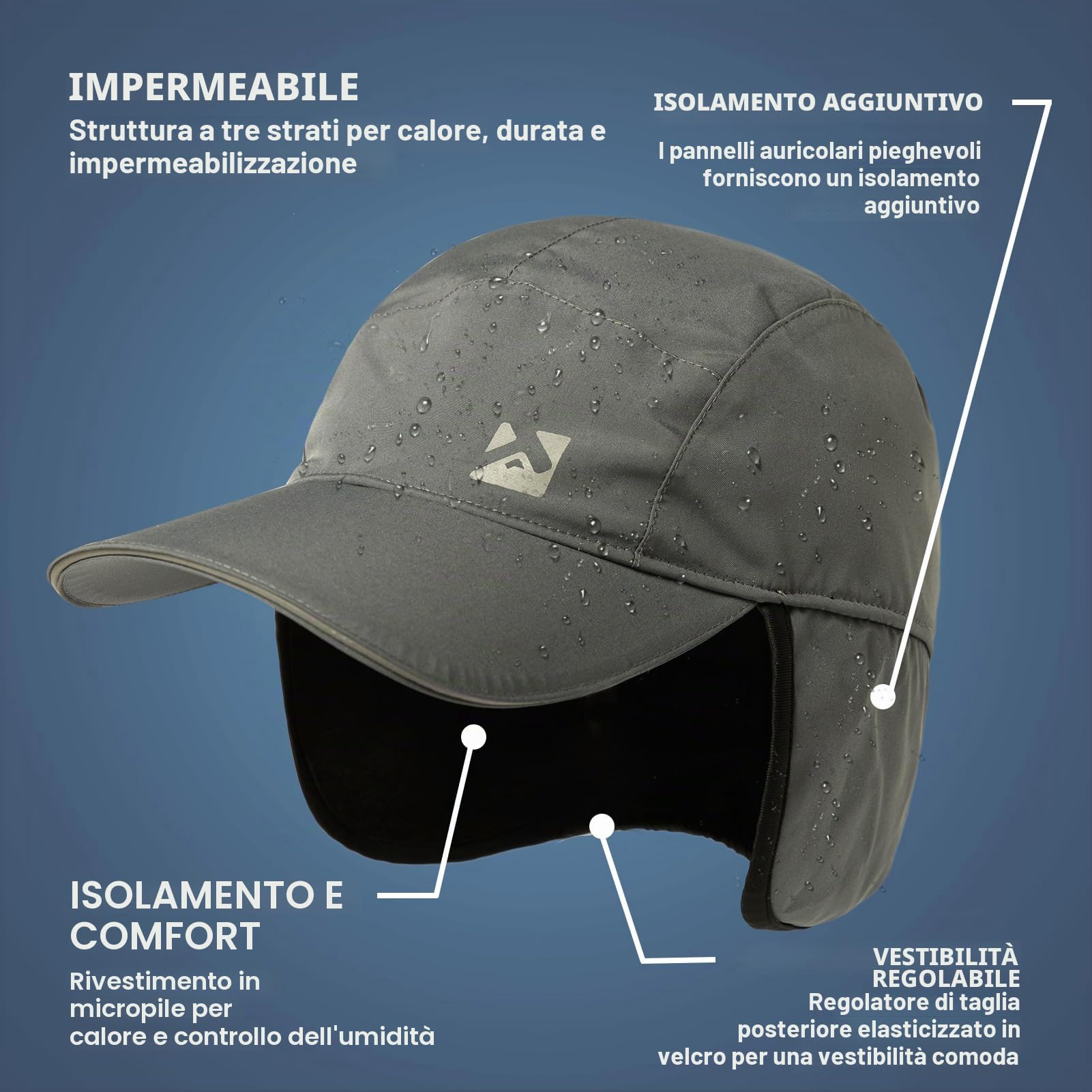 TOP-EX Oversize XL XXL Uomo Impermeabile Inverno Baseball Cap Pile Earflap Trapper Cappello per il Freddo Grande Testa