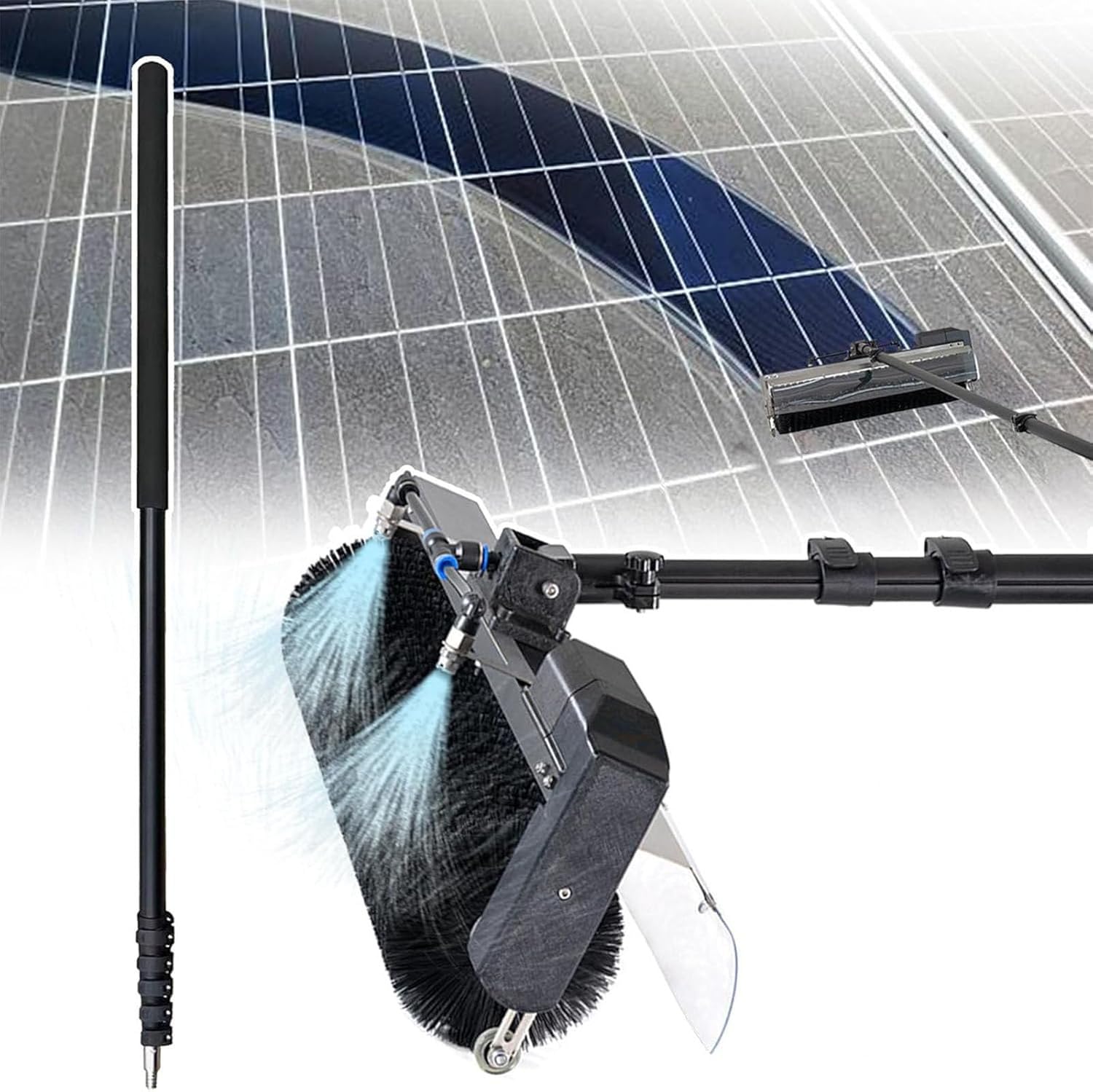IUokLU Solar Panel Cleaning Brush with Adjustable Water Fed Rod, Effective PV Panel Wash Tool for Efficient Cleaning(size 5.5m)