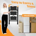 3 Step Ladder with Single Handrail,Retractable Handgrip 3 Folding Step Stool,Lightweight Aluminum Step Ladder 3 Step Folding,600lbs Max Load Capacity for Household,Kitchen,Office (Yellow)