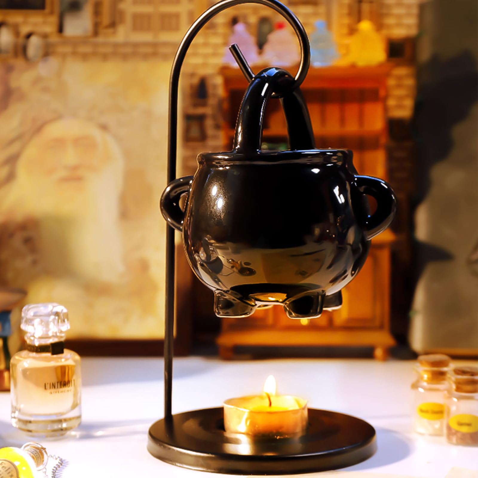 Hexenkessel Ölbrenner Aus Keramik & Eisen - Gothic Deko Für Halloween | Mit Griff & Duftfunktion