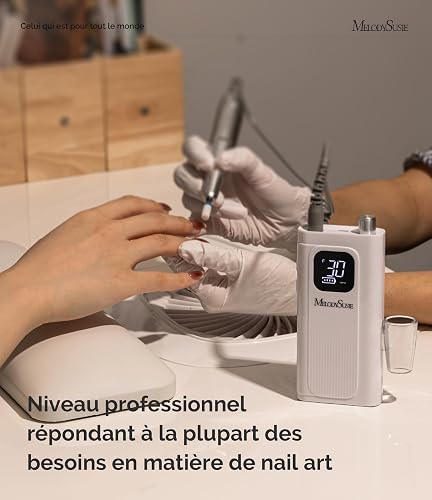 MelodySusie SC300F Professional Cordless Nail File 30000 RPM, Rechargeable Electric Nail File Adjustable Speed with LCD Screen, Manicure Pedicure Set for Salon/Home (White) - 5