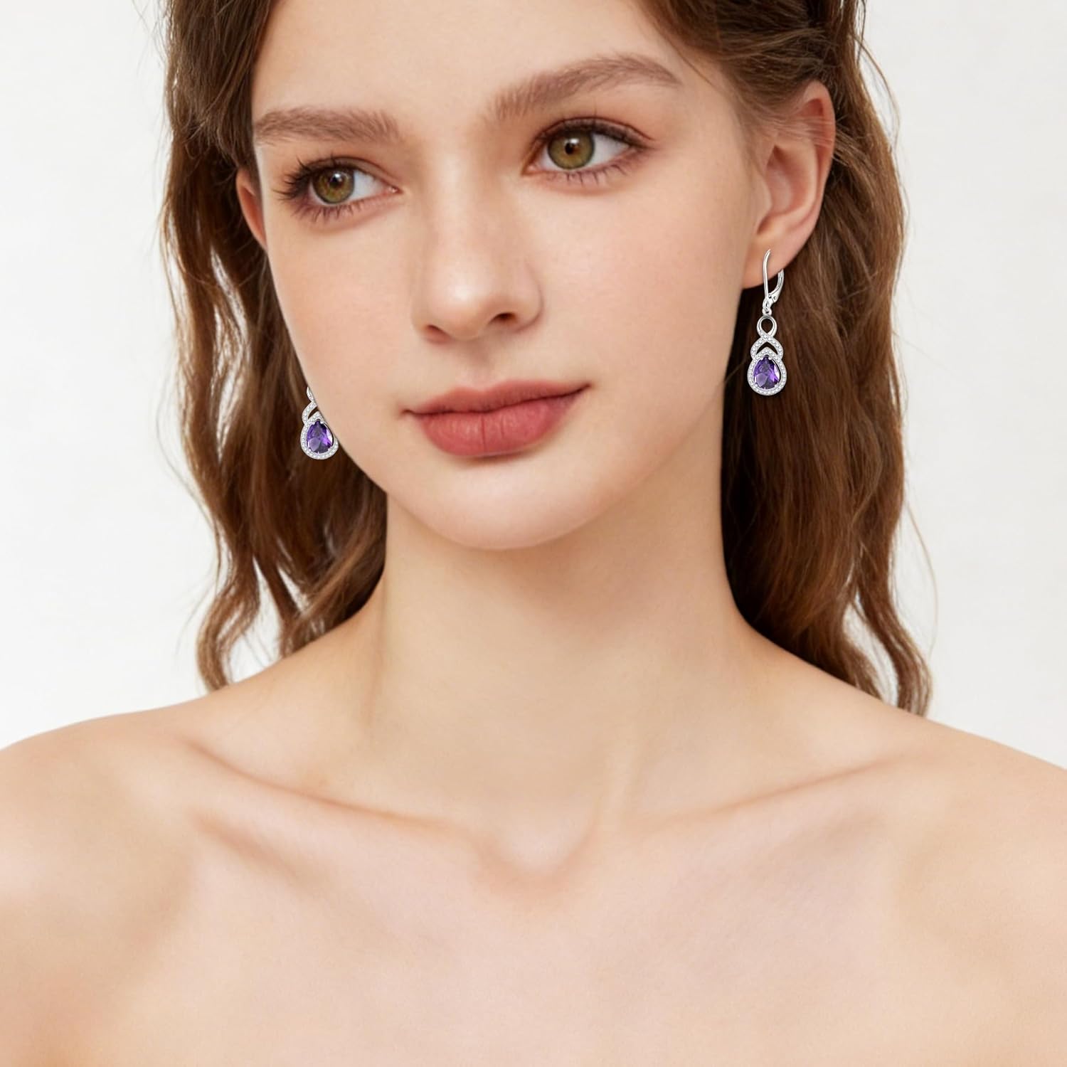 Women Infinity Birthstone Earrings 925 Sterling Silver Dangle Drop Earrings Leverback Earrings 5A Cubic Zirconia Anniversary Mother's Day Birthday Christmas for Her - Image 4