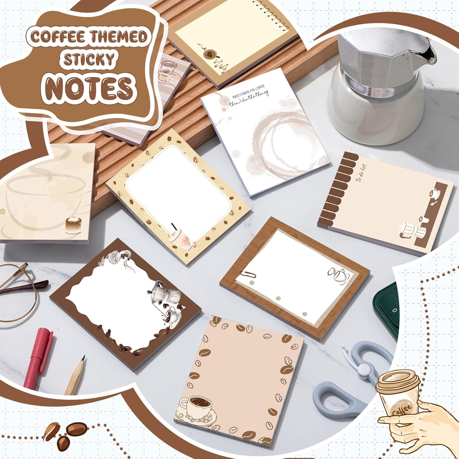 Sabary 9 Pads Cute Sticky Notes Animal Sticky Note Pads 3.15 x 3.94 Inches Colored Adhesive Memo Reminder Decor for Journal School Office Gifts (Coffee) - Image 4