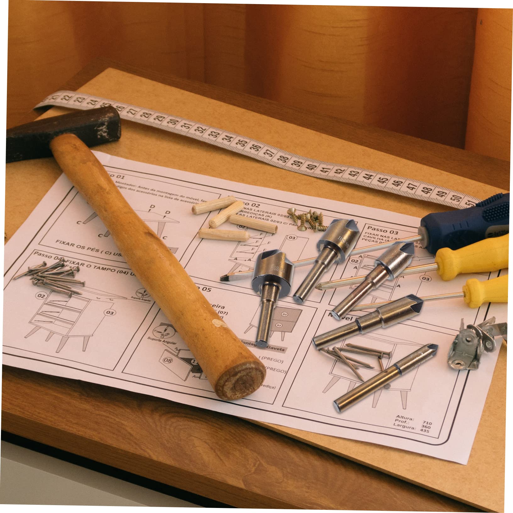 jojofuny 5pcs Countersink Drill Bits Wood Plastic Drill Bits Chamfer Shank Tapered