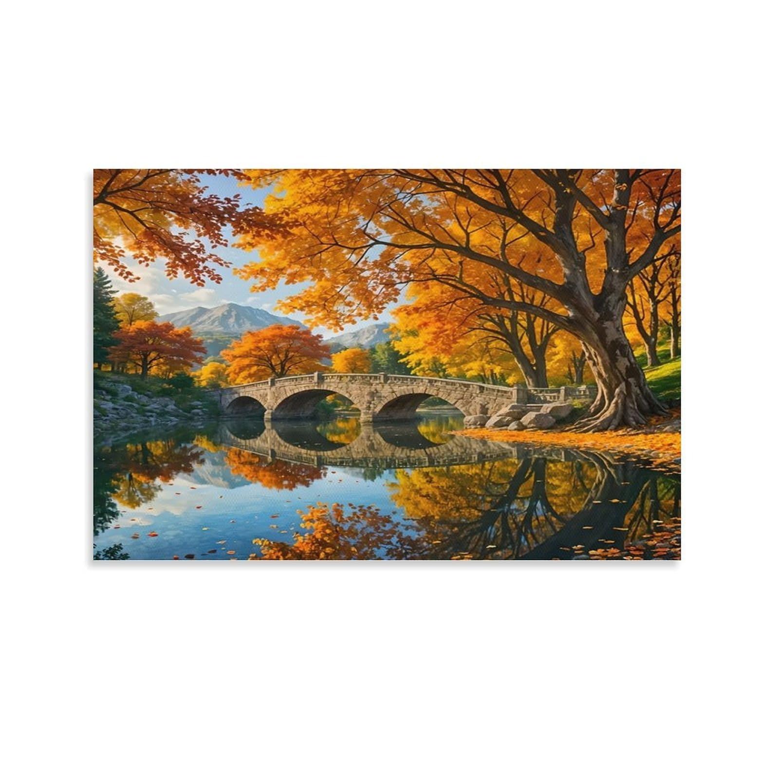 CPLVKWRQJ Autumn Bridge Landscape Individual Autumn Stone Bridge Landscape Canvas Wall Art - Office Canvas Print Fade Resistant Wall Focal Art Ready to Hang 12x18inch(30x45cm)