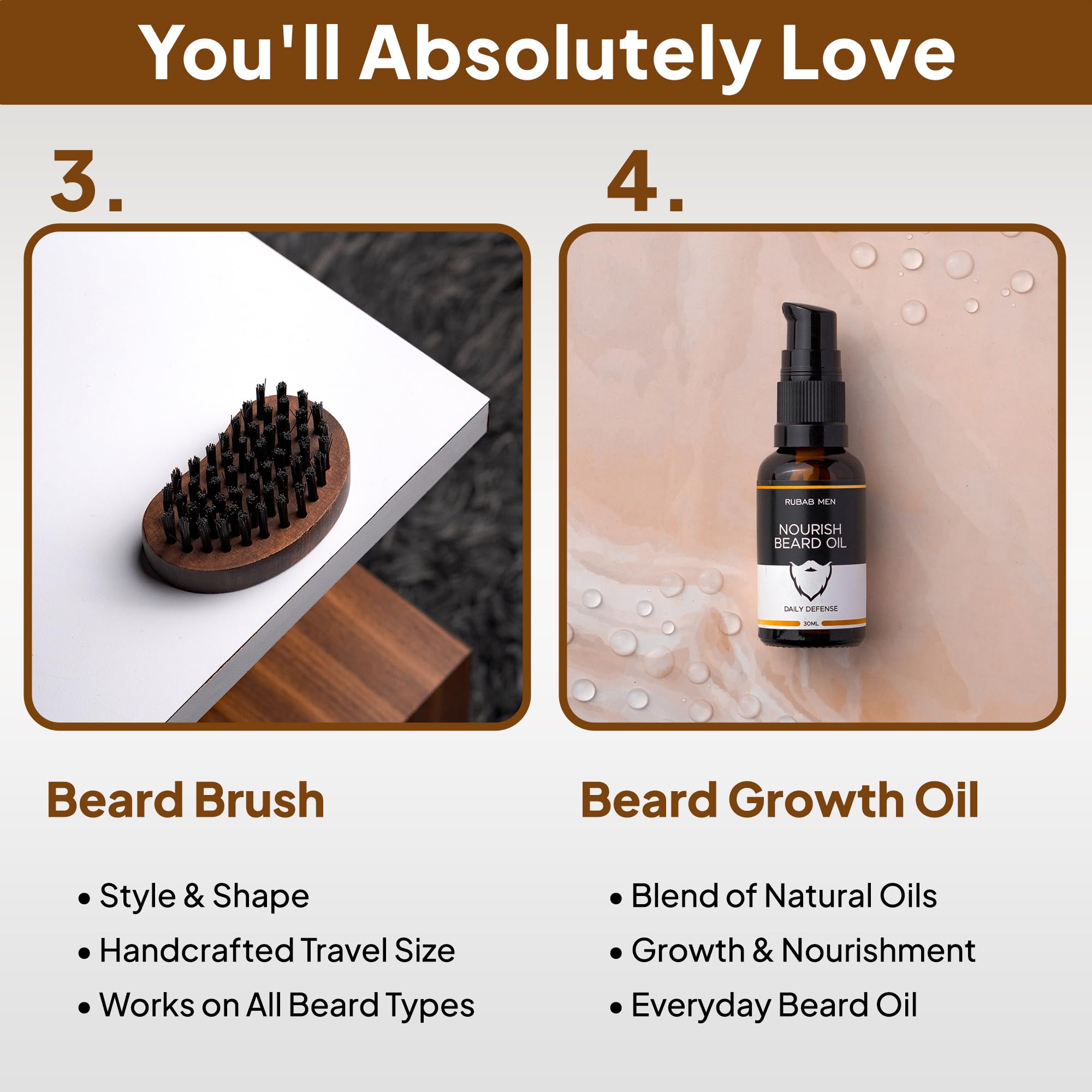 Rubab Men 4-in-1 Beard Kit for Men| Advance Beard Growth Oil, Face & Beard Wash, Beard Brush & Wooden Beard Comb| Everyday Beard Grooming Care - Image 5 thumbnail