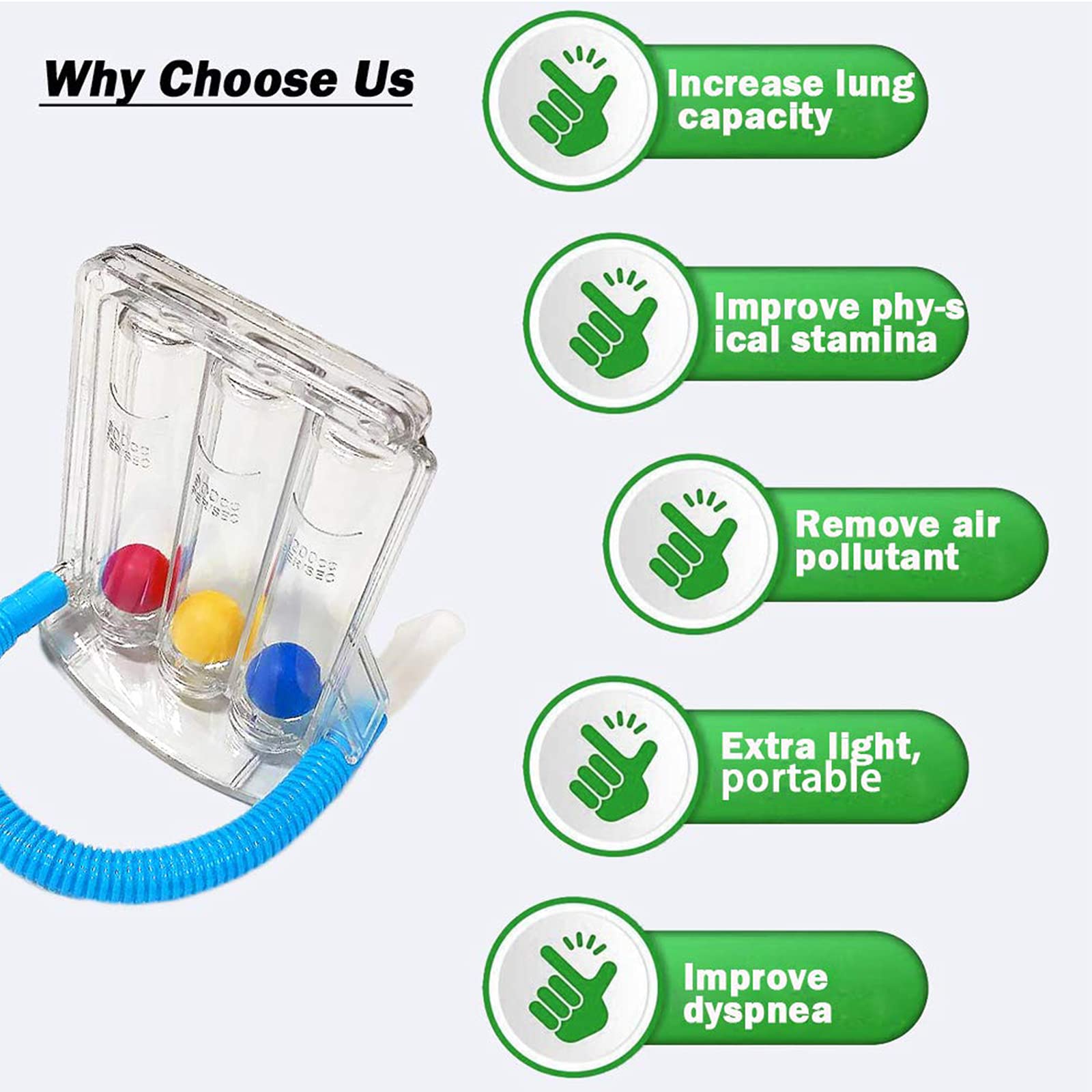 Tiefenatmungs-Lungentrainer – 3-Bälle-Incentive-Spirometer Lungenfunktions-Atemübungsgerät Spirometer – waschbares und hygienisches Atemmesssystem