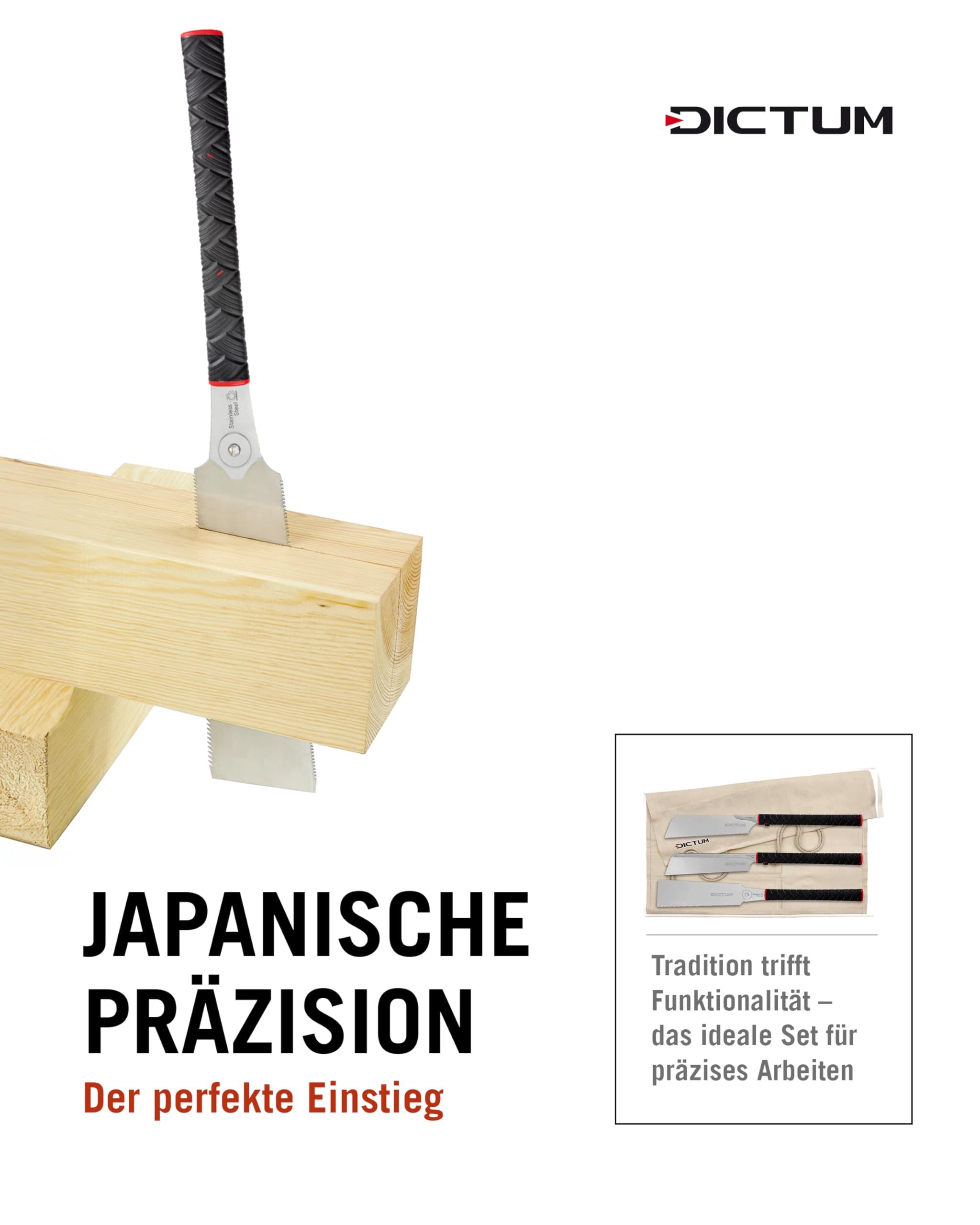 DICTUM Japansäge Set 3-teilig – Dozuki, Kataba & Ryoba | Profi Zugsäge mit Power Grip für Holzarbeiten