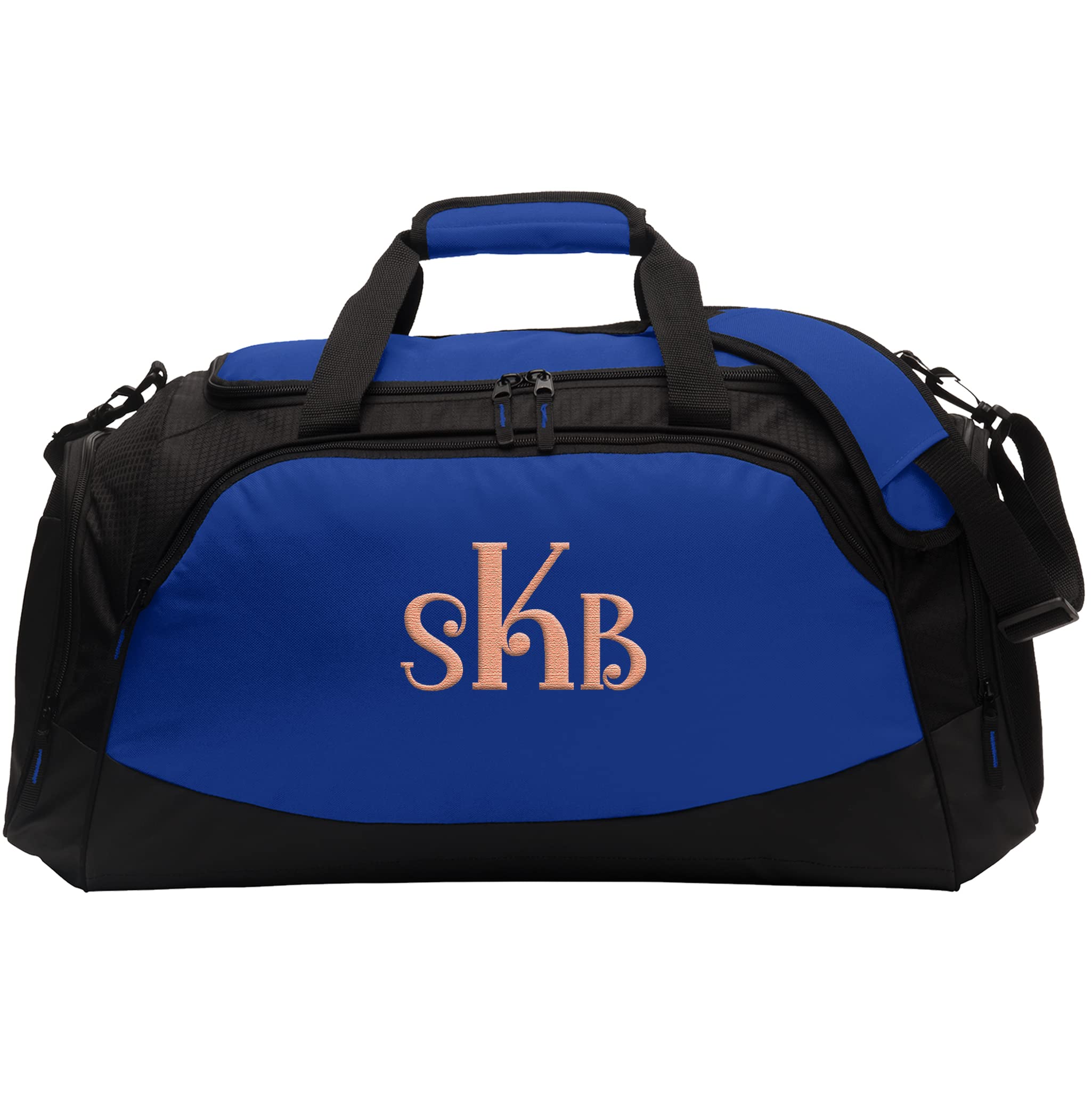 Custom Sport Duffel Bag Add Your Embroidered Monogram Medium Active Sport Gym Travel Duffel Bag True Royal Black