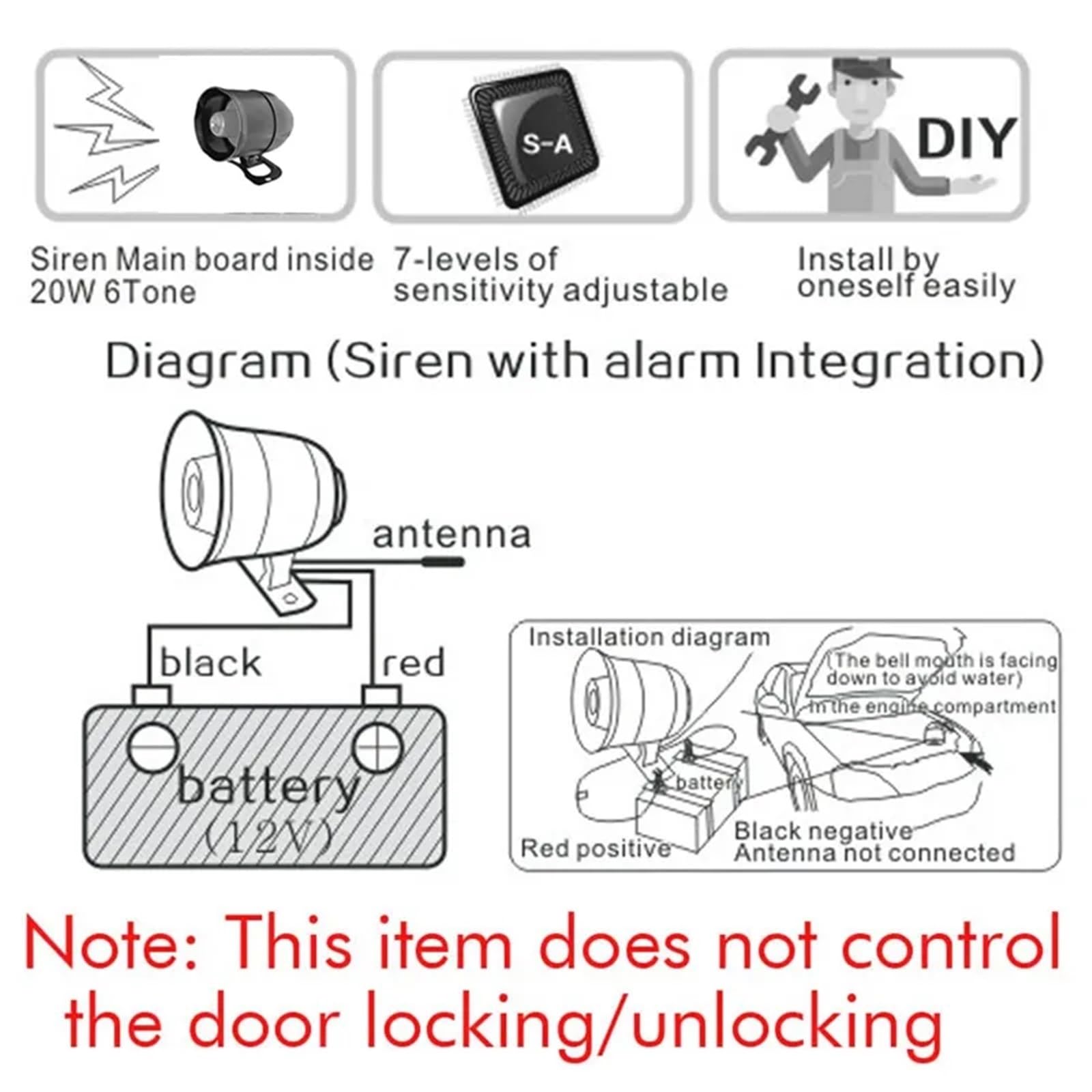 SystèMe D'Alarme Antivol pour Voiture Système d'alarme de Voiture à Sens Unique, sirène sans Fil, avec télécommande, capteur de Vibrations de Voiture, immobilisation de sécurité