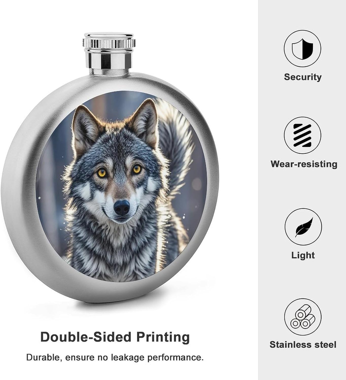 Cute Wolf Stainless Steel Flagon to 5 Oz with Screw Cap,Hip Flask for Men–Whiskey & Liquor Pocket Flask,Alcohol Flagon for Camping Drink Sports Outdoor Wine Bottle