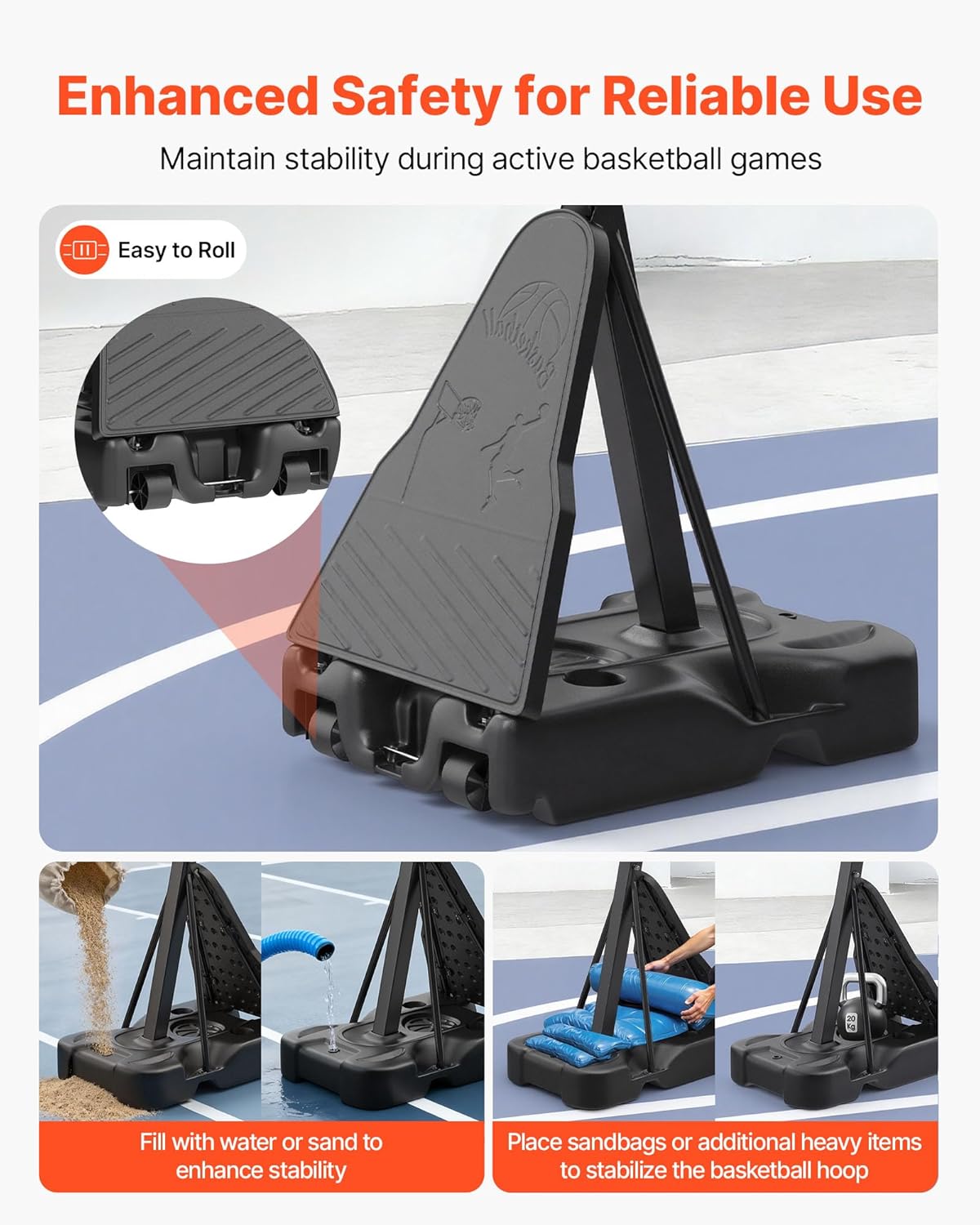 VEVOR Basketball Rim 18", Basketball Hoop 44 48 50 54 Inchs PC Backboard, 4.4-10FT Height Adjustable, Basketball Portable Hoop& Goal, Indoor/Outdoor Classic Basketball Court, Teen Adult School Park