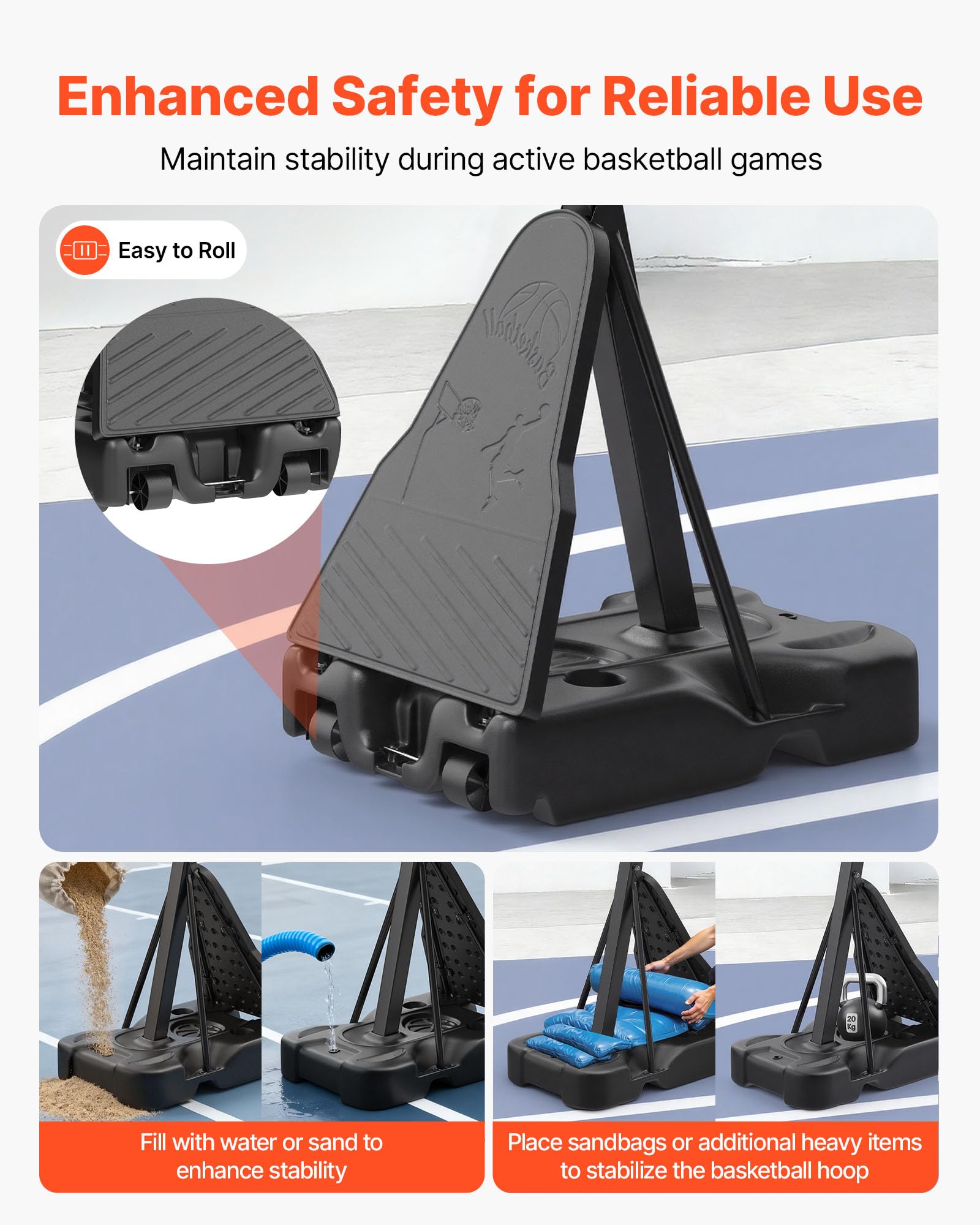 VEVOR Canestro da basket, regolabile in altezza, portatile, canestro da basket all'aperto, tabellone in PC per adolescenti, adulti, campo da basket, scuole, parchi