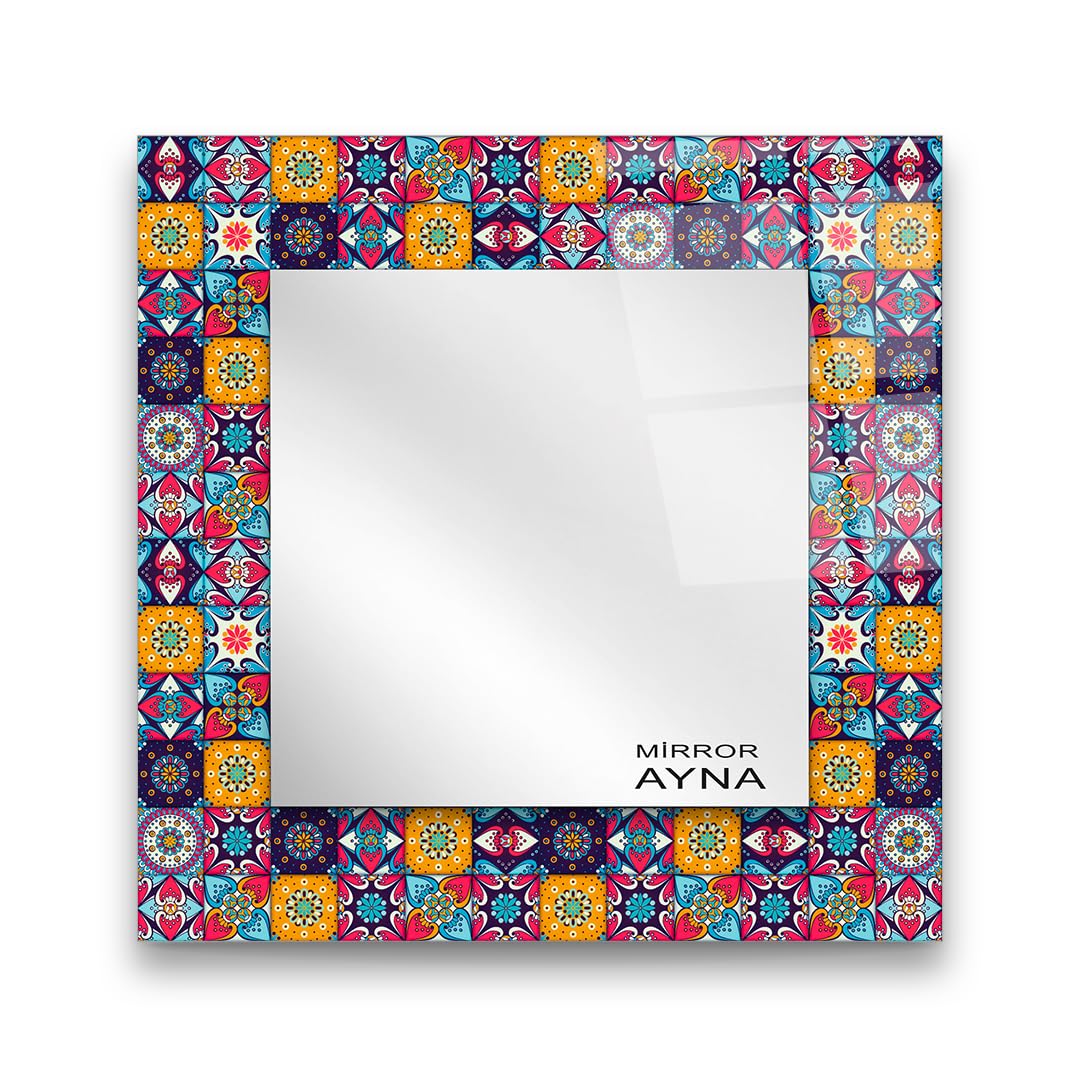 Ferozzi Tile Patterned Glass Mirror Three Piece Set, Mirrors for Wall Decoration, Mirrors for Entryway Living Room Bedroom Office Decor & Home Decor, Pack of 3 (Fethiye)