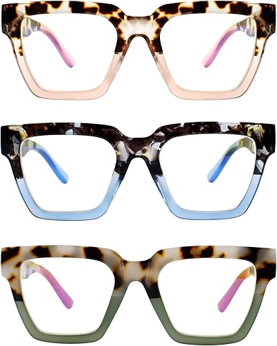 Yogo Vision Gafas de lectura para hombres y mujeres, dos tonos, cuadrados Habana, para lectores de gran tamaño (paquete de 3)