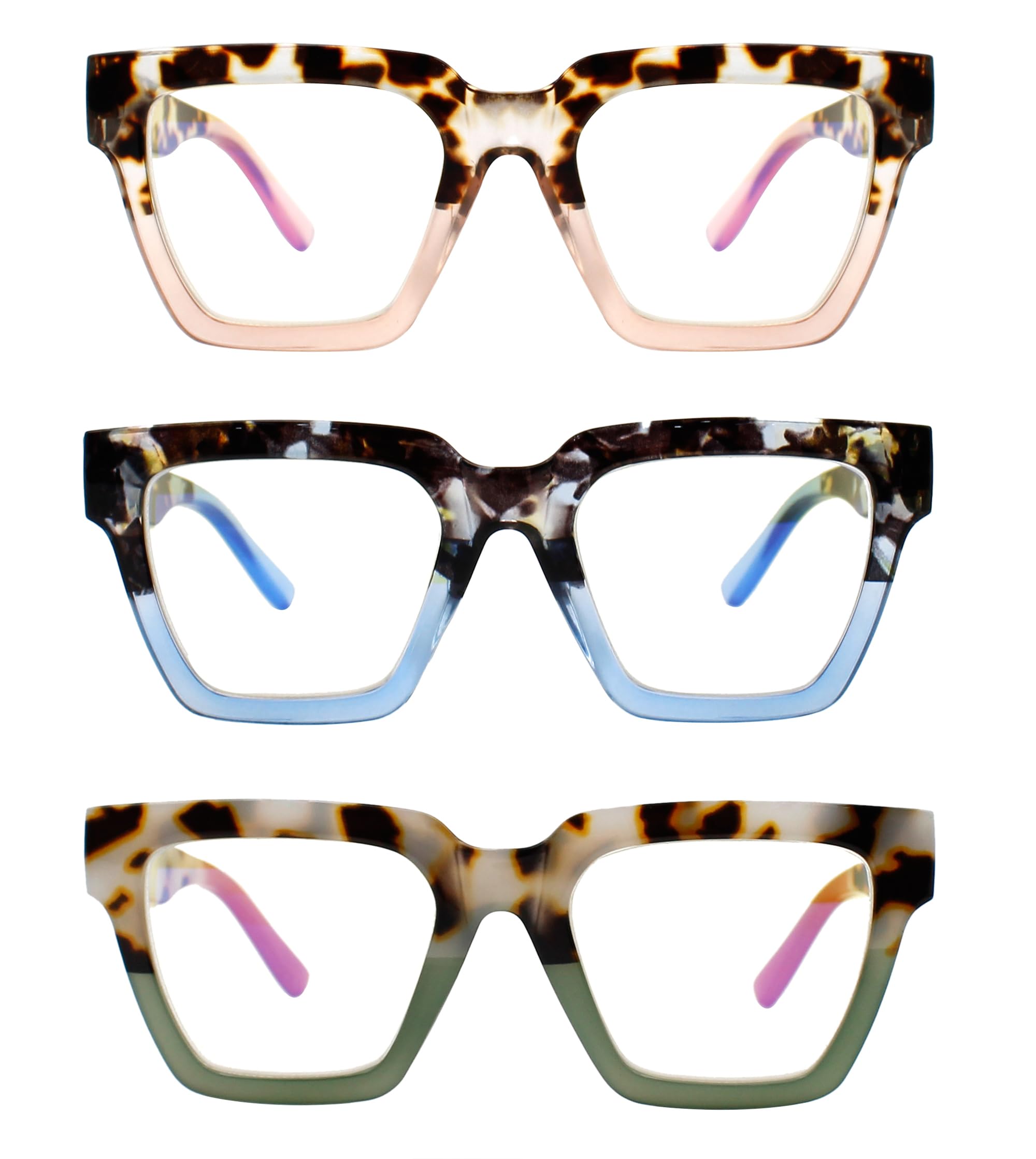 Yogo Vision Blue Light Blocking Reading Glasses for Women Big Square Oversized Computer Readers (3 Pack)