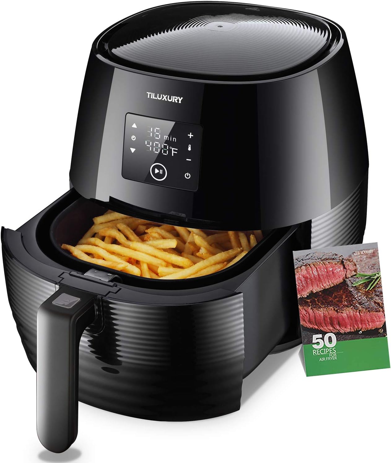 US PIEDLE Air Fryer, 3.7Qt Electric Hot Airfryer Oven Oilless Cooker with Detachable Nonstick Basket, LCD Touch Screen, Dishwasher Safe, Auto Shut Off, W/50 Recipes, 1400W