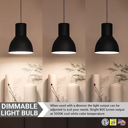 Miniatura 6 de Sunlite 41872 Bombilla LED A19, 10 vatios (equivalente a 60 W), 800 lúmenes, base GU24 Twist and Lock, regulable, 90 CRI, certificación UL, Energy