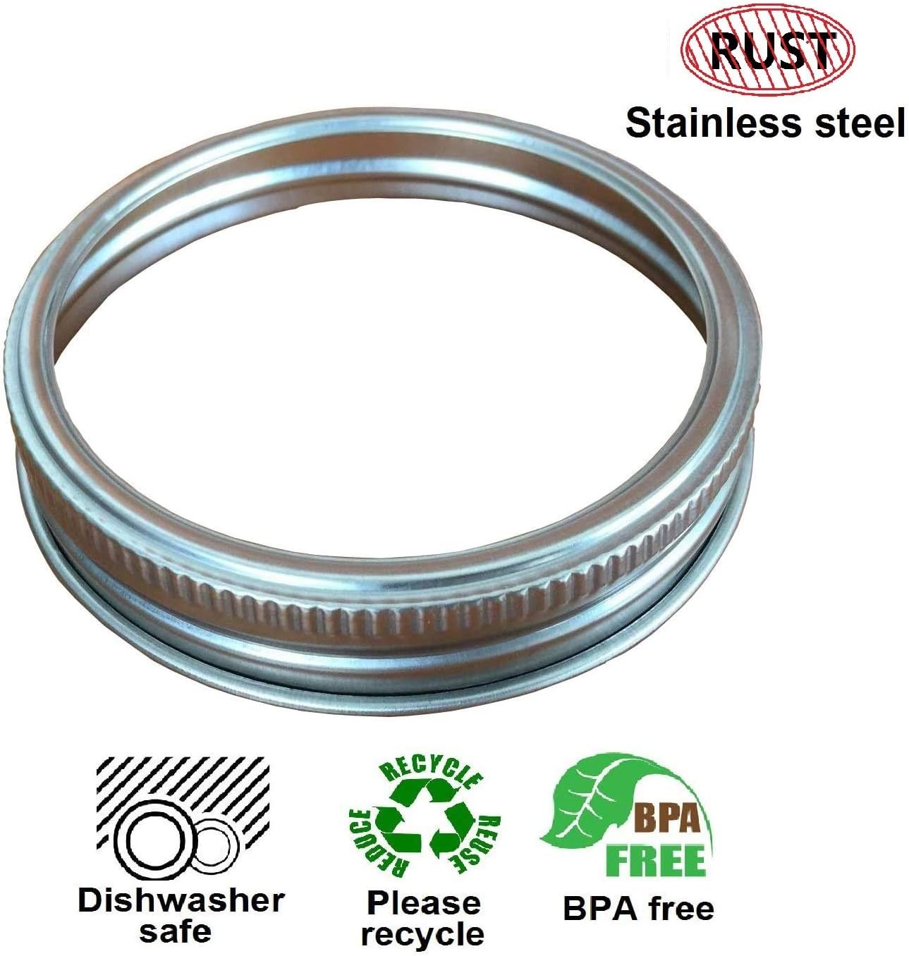 Food Safe and BPA Free Silver Stainless Steel Rust Resistant Screw Bands/Rings for Mason, Ball, Canning Jars (12 Pack, Regular Mouth) image 2