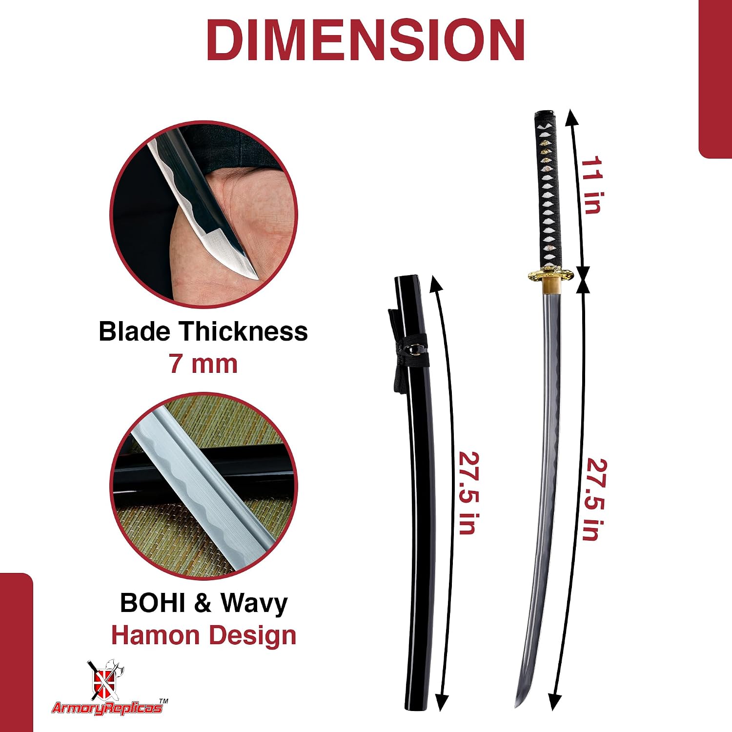 Armory Replicas™ - Hand Forged 1045 High Carbon Steel Samurai Katana Collection | Full Tang Blades, Traditional Japanese Design, Ornate Dragon Tsuba & Scabbard
