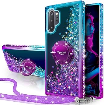 Silverback for Galaxy Note 10 Plus Case, Moving Liquid Holographic Sparkle Glitter Case with Kickstand, Girls Women Bling Diamond Ring Slim Protective Case for Samsung Galaxy Note 10 Plus 5G -Purple