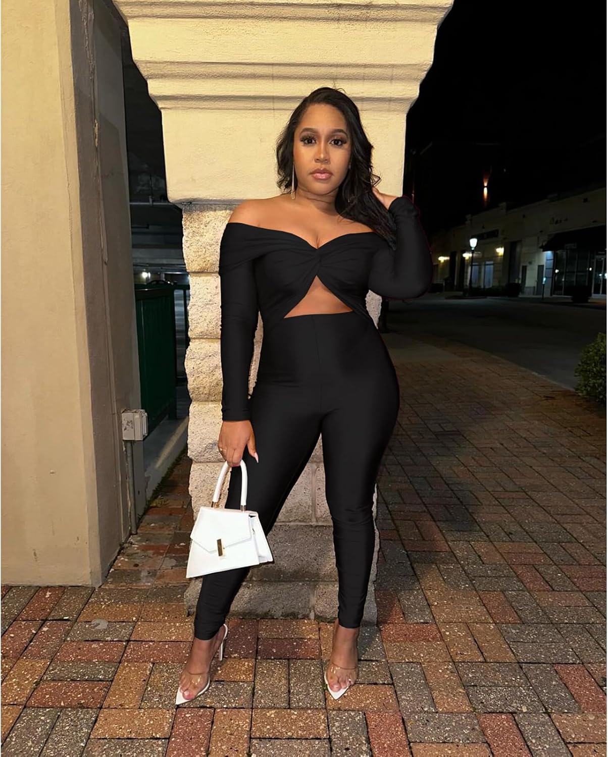 Atyfuniby One Piece Jumpsuits for Women - Sexy Off The Shoulder Twist Front High Waisted Bodycon Rompers Club Night Outfits - Image 5