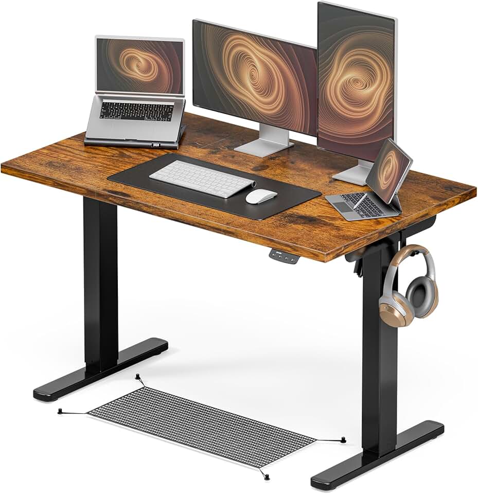 Mesa de pé ajustável em altura, 122 x 61 cm, mesa de pé sentada, 3 mesas de computador predefinidas de memória, mesa de escritório em casa, mesa de jogos de computador com placa de emenda