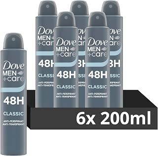Dove Men+Care Classic Anti-Perspirant Aerosol Deodorant Spray with ¼ moisturising cream for 48 hour protection against sweat and odour 6x 200 ml