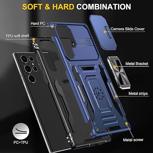 Miniatura 7 de Funda protectora para Samsung Galaxy S22 Ultra, funda protectora de grado militar con soporte de anillo de metal mejorado, con funda para cámara