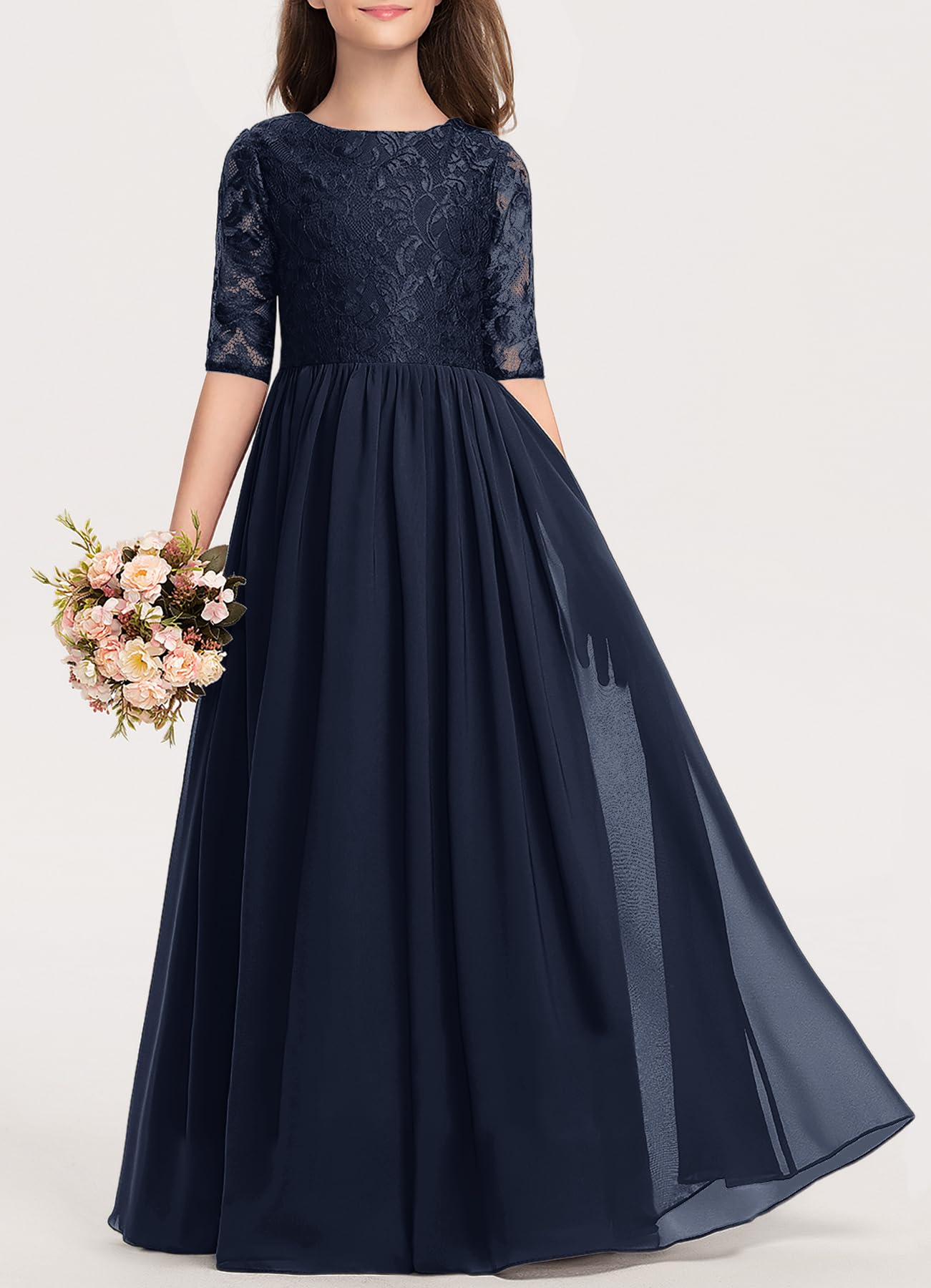 HOSIKA Blumenmädchenkleid, elegant, Spitze, Geburtstag, Hochzeit, Party, Maxikleid