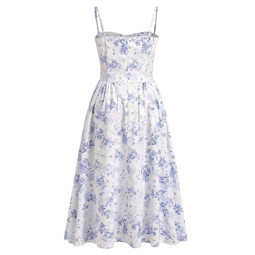 OBEEII Floral Corset Dress Womens Spaghetti Straps Low Cut