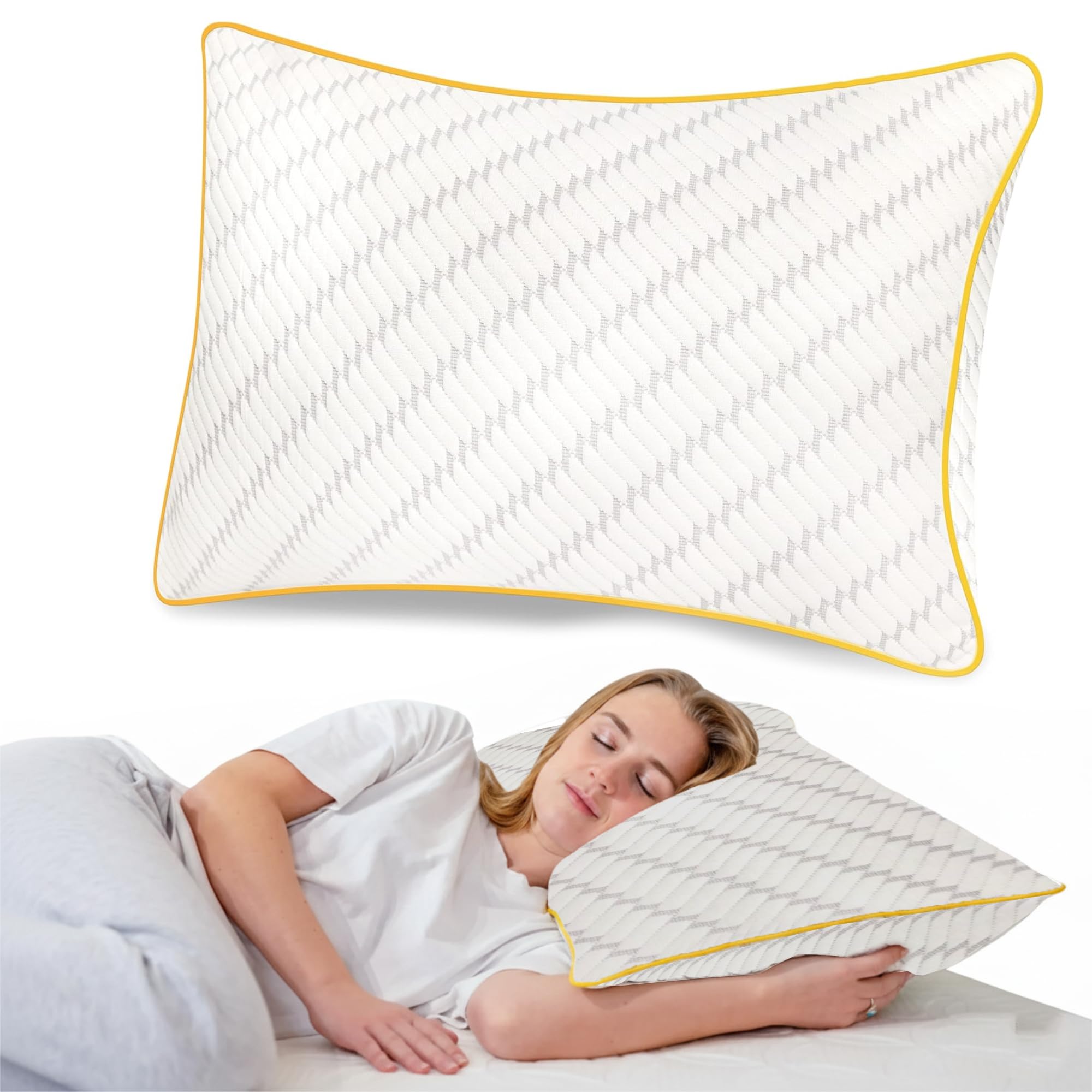 22Yardspro White Luxury Memory Foam Pillow With Cooling Gel & Bamboo Cover – Ergonomic Neck & Shoulder Support, Breathable Airflow, Removable Fill & Washable Case – Side, Back & Stomach Sleepers (Standard)
