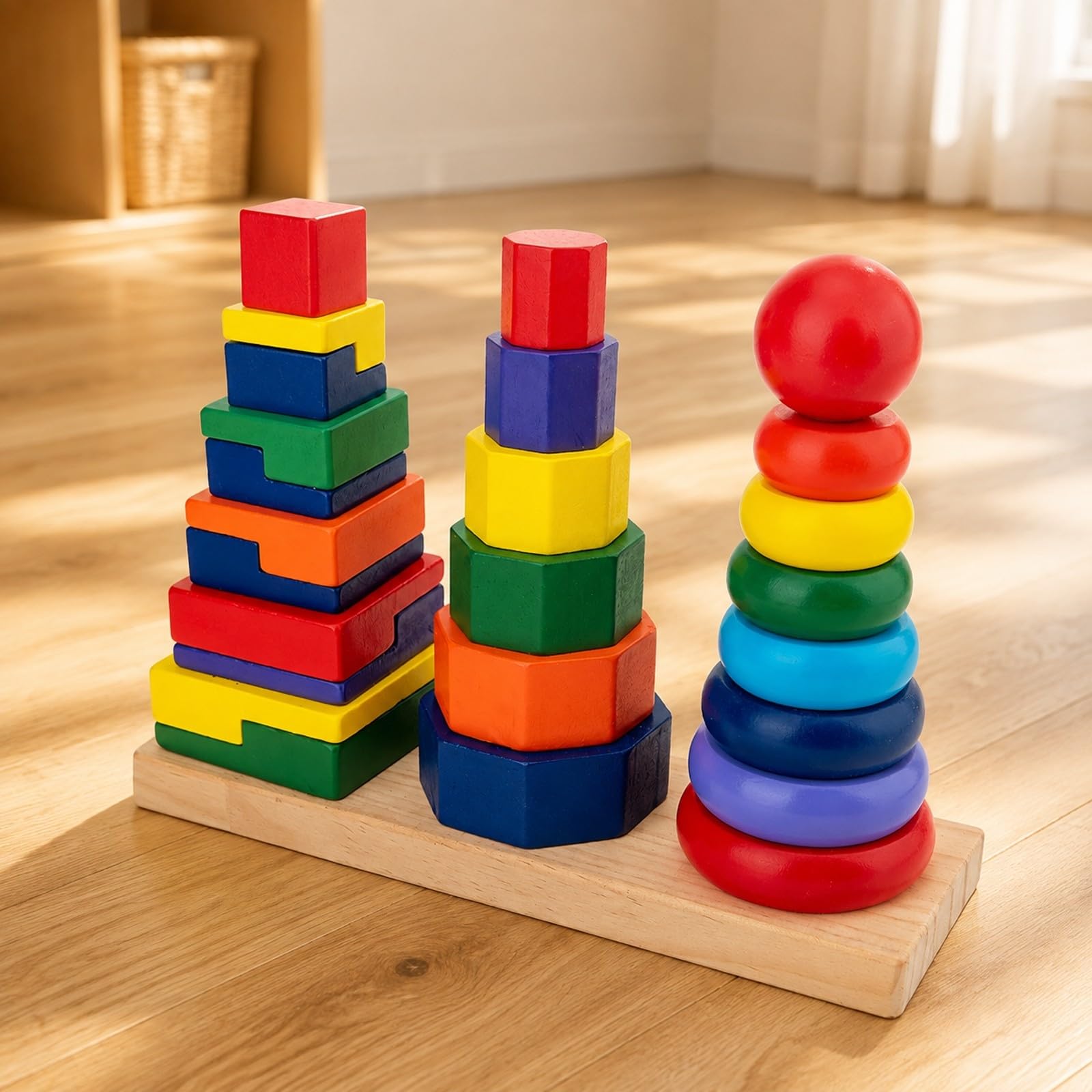 Child-Centered geometrisches Stapel- und Sortierspielzeug aus abgerundete Kanten Stapelspiel mit geometrischen Figuren für Spielzimmer, Groß