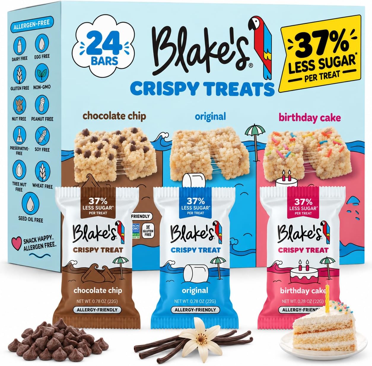 Blake's Crispy Treats Variety Pack 24 Count, Gluten Free and Vegan Snacks