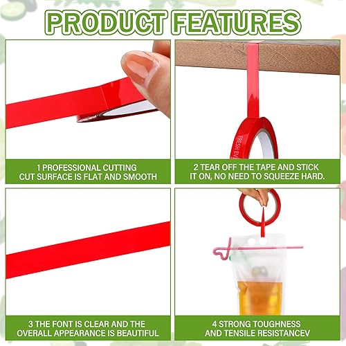 Miniatura 5 de Outus Paquete de 12 cintas selladoras de bolsas de 3/8 pulgadas x 110 yardas, cinta de sellado de bolsas de polietileno roja para envasado, sellado