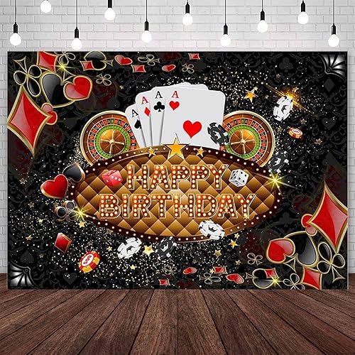Telón de fondo de feliz cumpleaños de 7 x 5 pies, decoración de fiesta de cumpleaños de Las Vegas, dados de Las Vegas, cartel de fiesta de