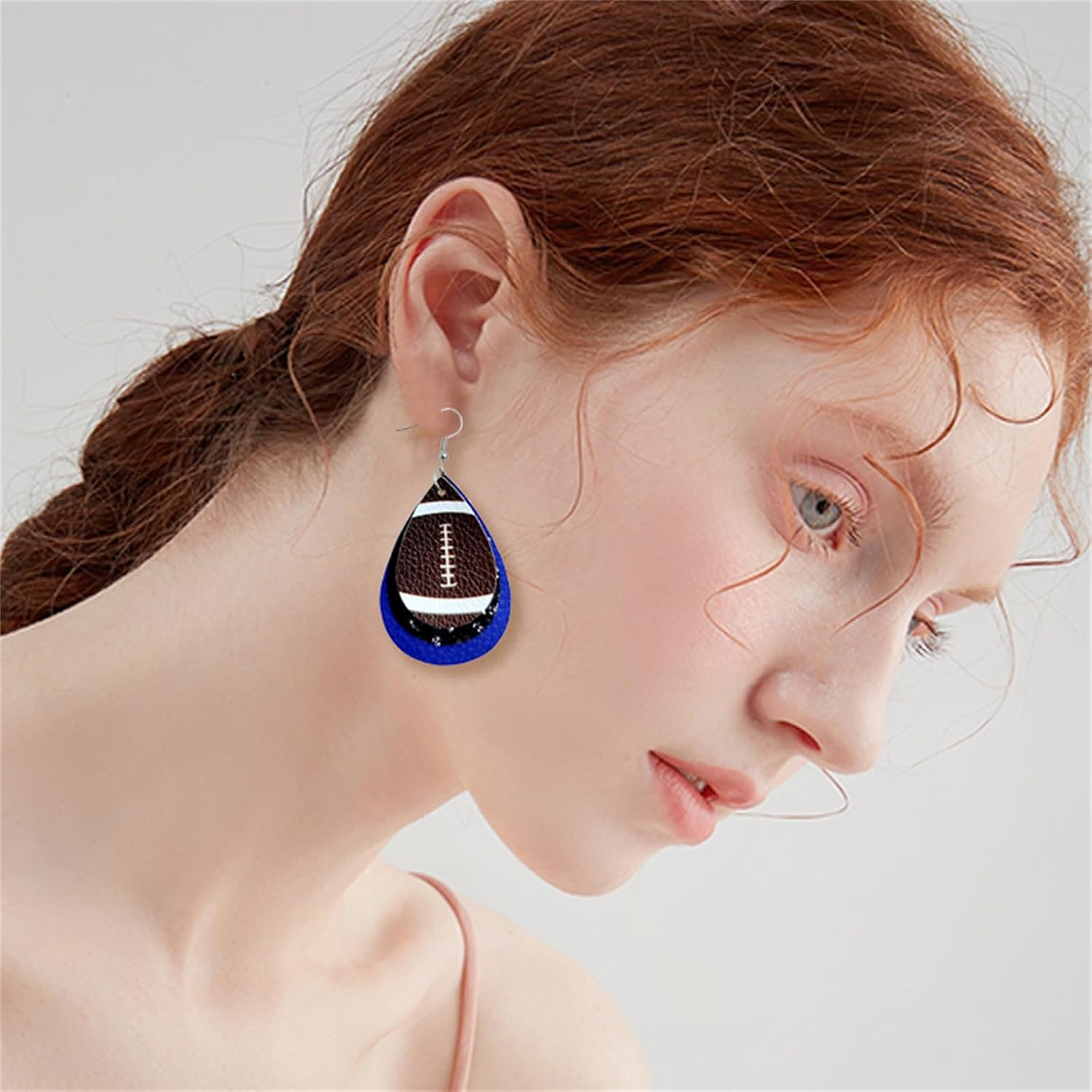 coadipress Football Earrings for Women Fashion Colorful Layered Football Dangle Earrings Lightweight Faux Leather Football Teardrop Earrings Sports Lover Jewelry Accessories - Image 2