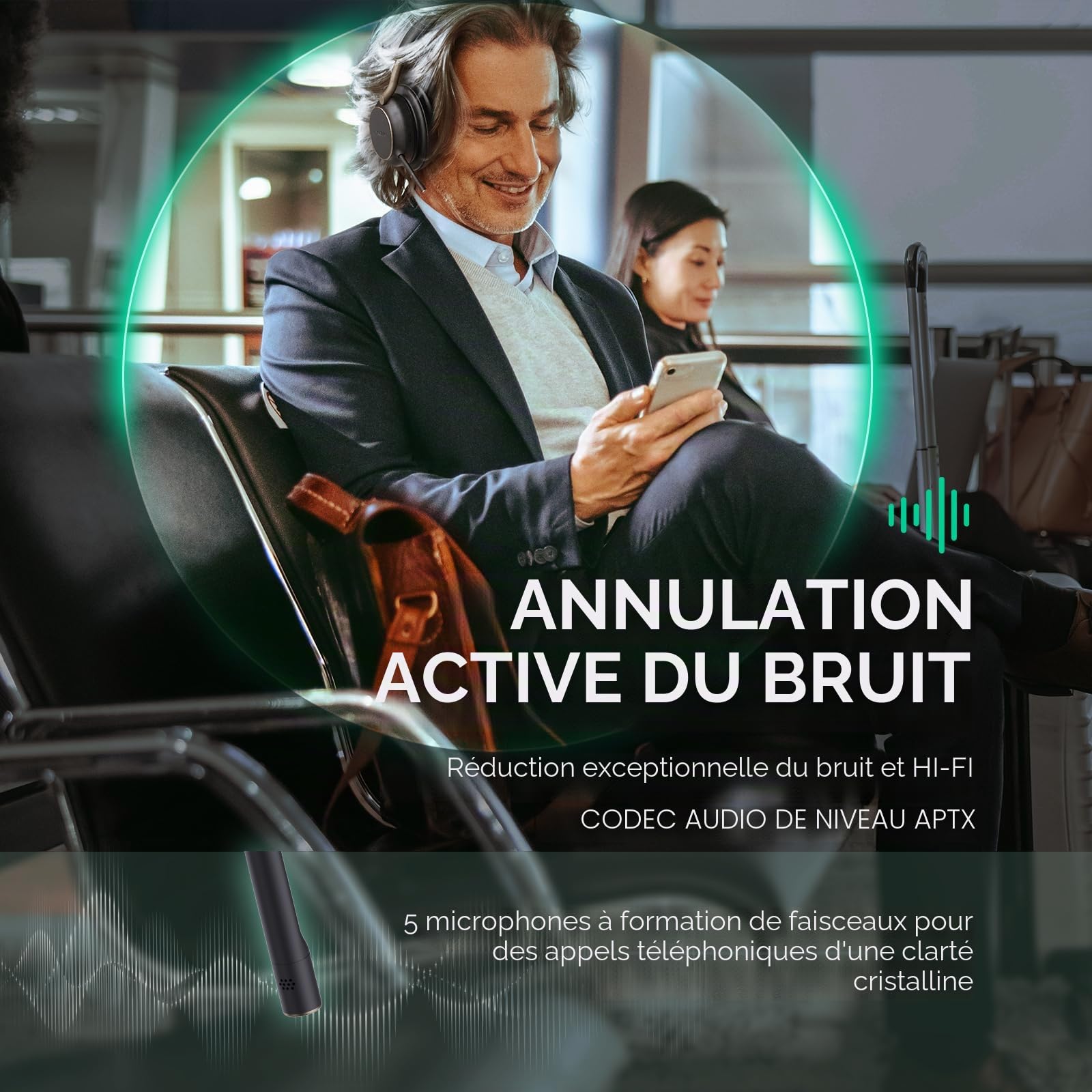 Yealink BH76 Plus Casque sans fil pour le travail, casque Bluetooth avec microphone rétractable, casque ANC certifié par les équipes