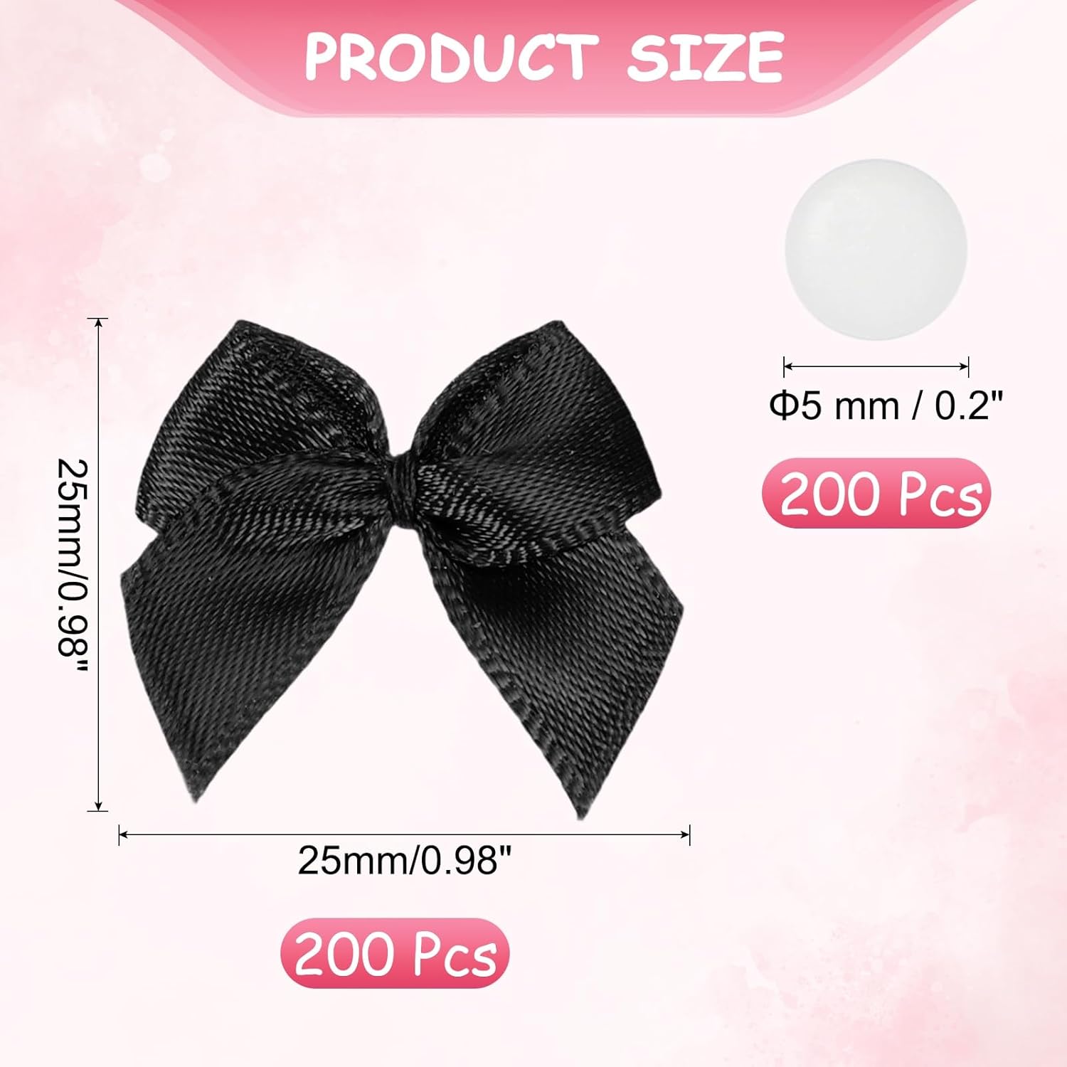 Mini Bows Small Satin Ribbon Bows with Sticky Pads, 1 Inch Fit for Crafts Wedding Party Decor Gift Wrapping Sewing DIY (200 Pack, Black) - Image 2