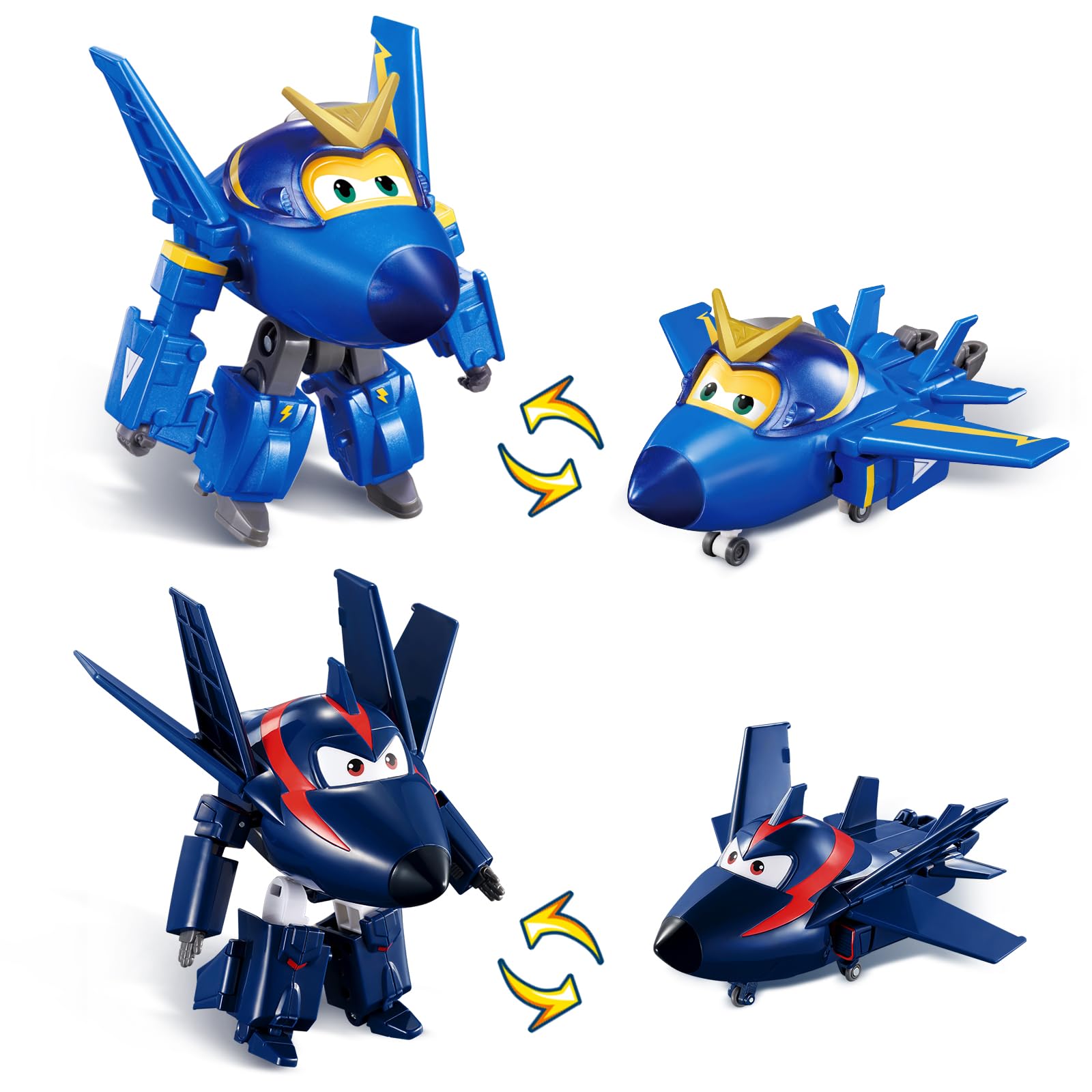 Super Wings Verwandlungsspielzeug 2PCS Jerome &Agent Chace, 2 in 1 Action Figur, 12,7 cm großes Flugzeug-Roboter-Spielzeug, Transformable-Spielzeug für Jungen und Mädchen ab 3 Jahren