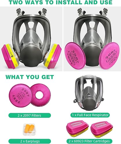 Miniatura 2 de Máscara respiradora de pintura de cara completa, máscara de gas para gases químicos, polvo, lijado, supervivencia, carpintería