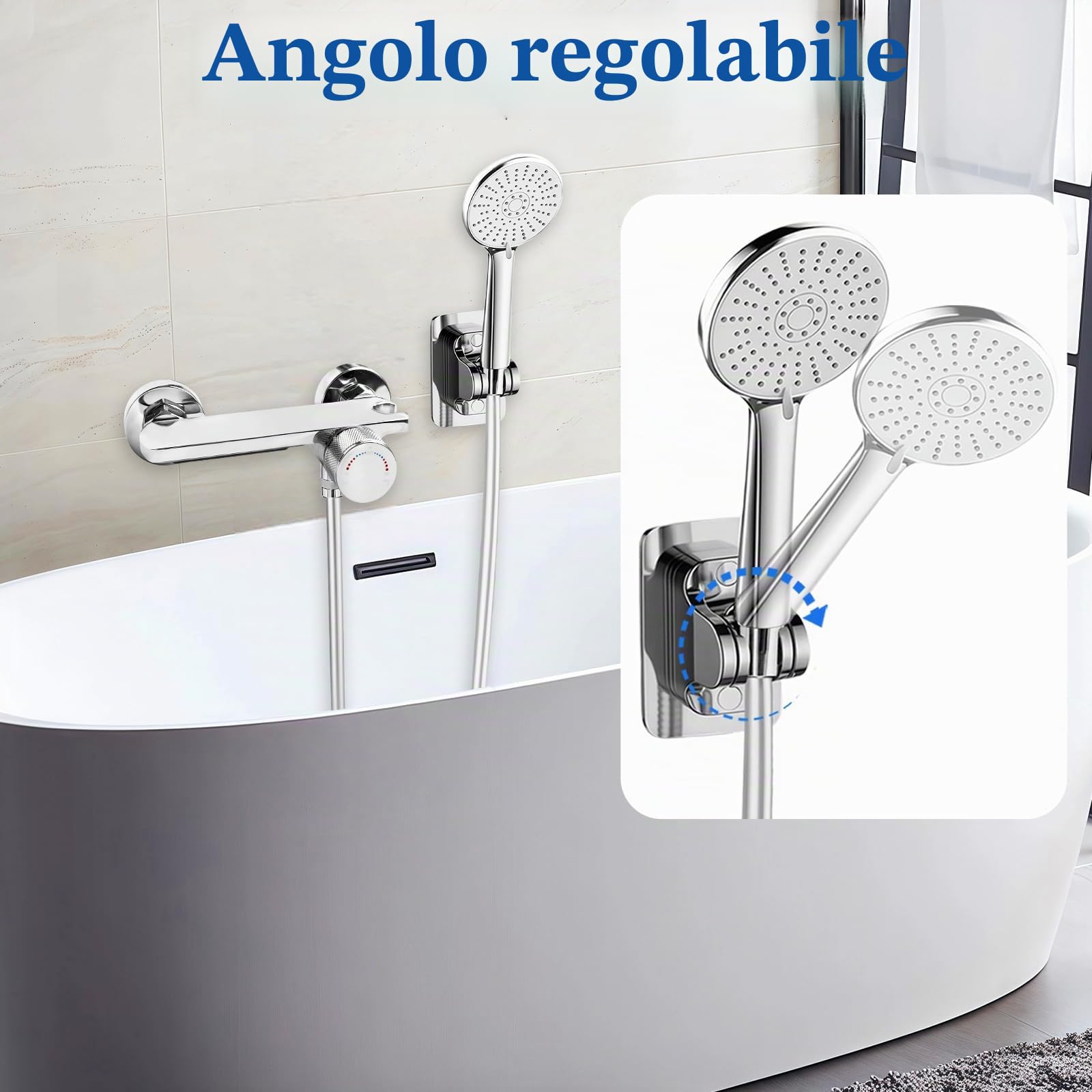Rubinetto Vasca da Bagno a Parete, Miscelatore Cascata con Doccetta, Tubo 1,5m Antigroviglio, Ottone Massello, Cromato Argento