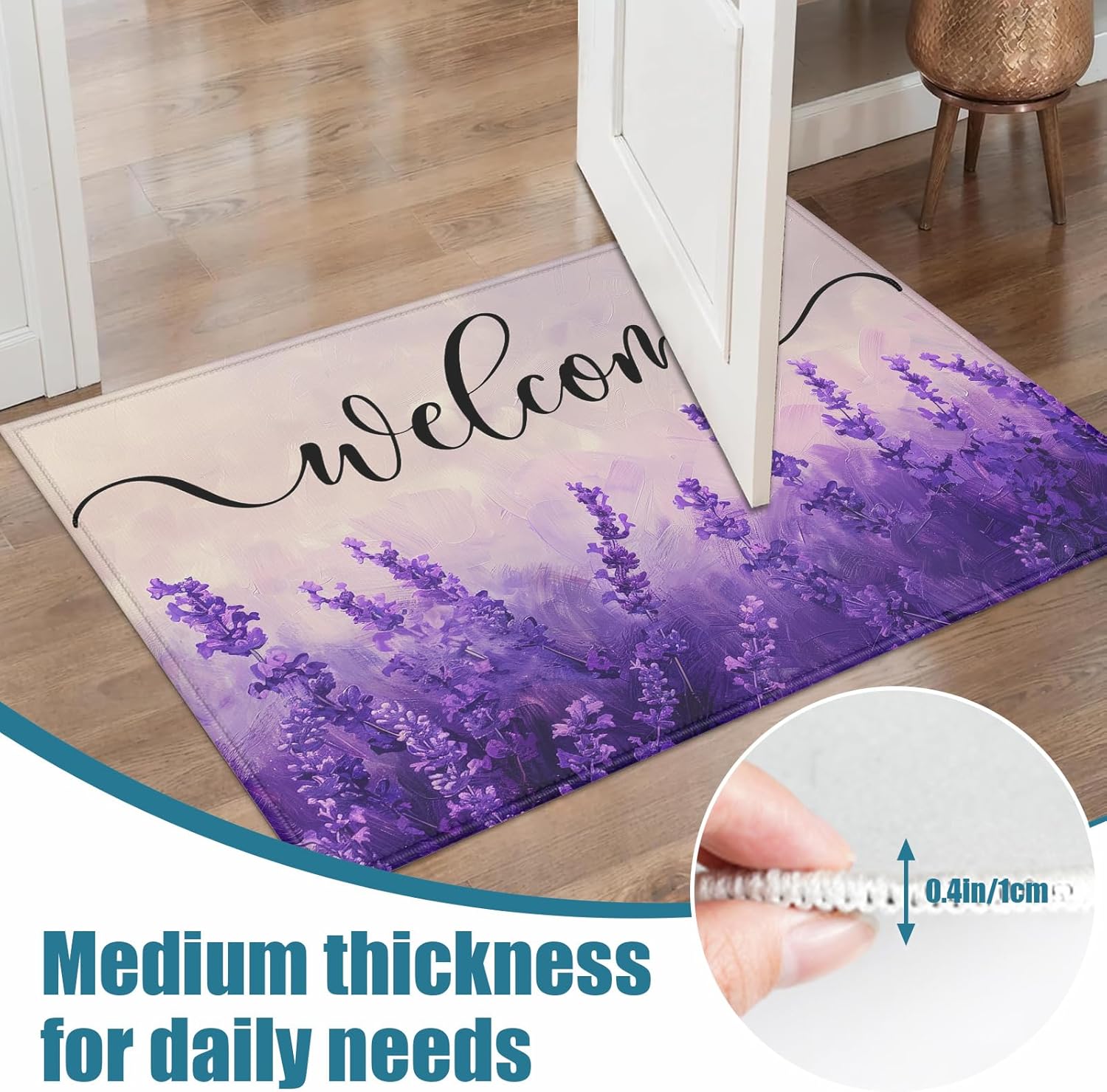 Purple Lavender Welcome Indoor Door Mat, Outdoor Entrance Doormat for Entryway Kitchen Bathroom 17 X 29 Inch