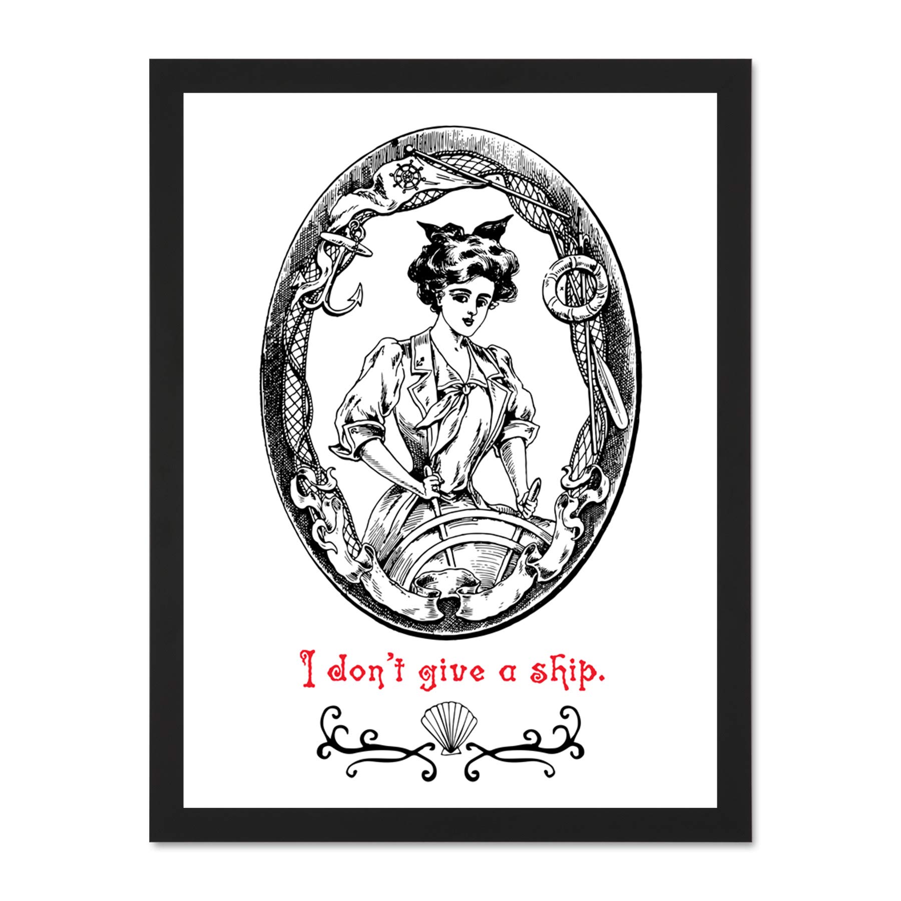 Quote Don't Give A Ship Lady Captain Large Framed Art Print Poster Wall Decor 18x24 inch