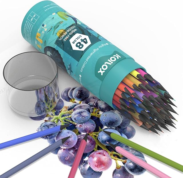 Koilox 48 Colors Gorgeous Pencils Oil-Based Erasable Coloring Drawing Pencil Set, Professional Colored Pencils For Kids,Adults,Beginners And Artists,Art Supplies For Drawing,Sketching,Coloring Books