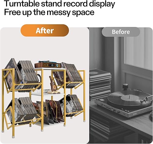 Miniatura 4 de Soporte grande para tocadiscos con almacenamiento de vinilo, gabinete de almacenamiento de discos de vinilo para hasta 400 álbumes, soporte
