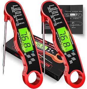 AWLKIM Digital Meat Thermometer 2 Pack Instant Read for BBQ | Waterproof IP67 Backlit Digital Food Probe, 2-3 Sec Instant Read for Grill BBQ Oven Candy Baking - 2 Pack Red