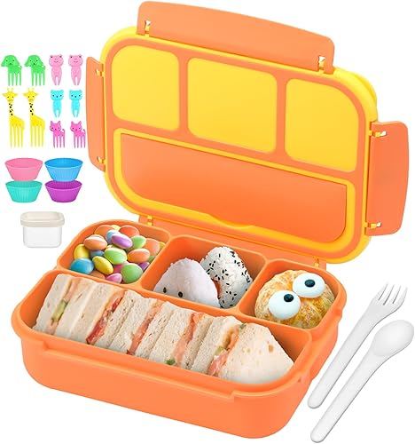 Miniatura 17 de QQKO Lonchera Bento para niños y adultos, lonchera escolar para niños y niñas, contenedores de lonchera con 4 compartimentos, contenedor de salsa,
