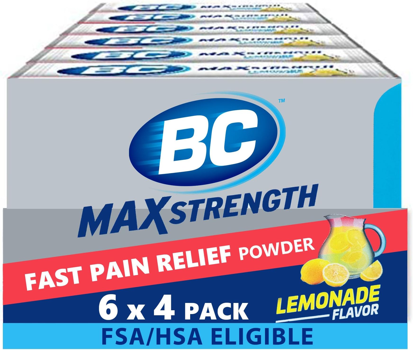 Max Strength Headache Relief Powder, Triple-Action Formula with Acetaminophen, Aspirin & Caffeine Eases Aches & Pains, Lemonade Flavor, 4 Count, 6 Pack